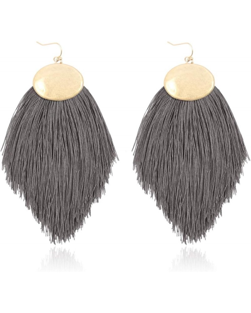 Bohemian Silky Thread Fan Fringe Tassel Statement Earrings - Lightweight Strand Feather Geometric Oval Marquise Leaf Dangles ...