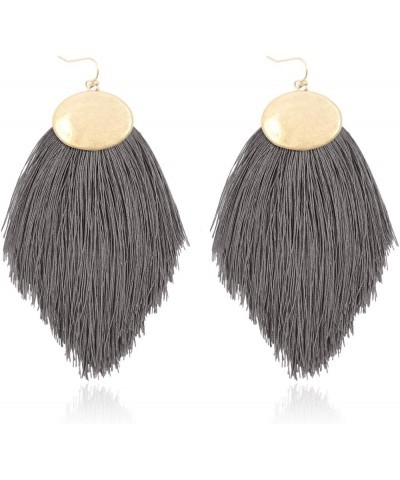 Bohemian Silky Thread Fan Fringe Tassel Statement Earrings - Lightweight Strand Feather Geometric Oval Marquise Leaf Dangles ...