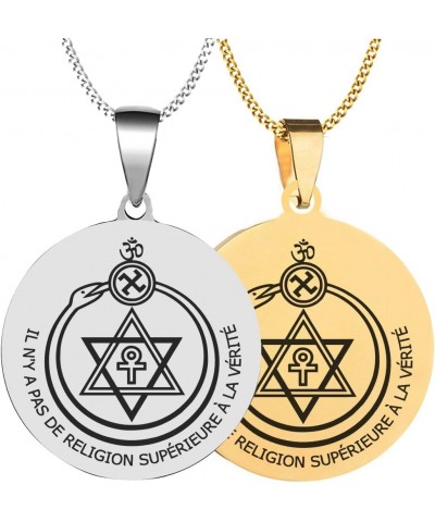 2PCS Engraved Silver Stainless Steel Pendant Necklace Chain Seal Of The Theosophical Society Laser Handmade Silver+Gold $10.7...