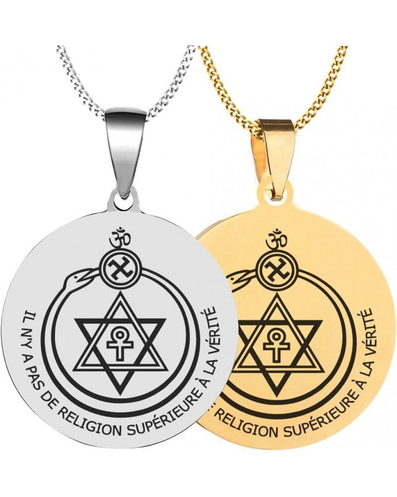 2PCS Engraved Silver Stainless Steel Pendant Necklace Chain Seal Of The Theosophical Society Laser Handmade Silver+Gold $10.7...