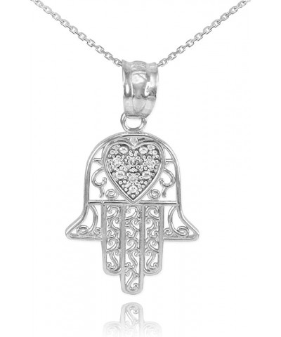 14K Yellow, White, or Rose Gold Diamond-Accented Heart Filigree-Style Hamsa Pendant Necklace (G-H Color, SI1-SI2 Clarity) - C...