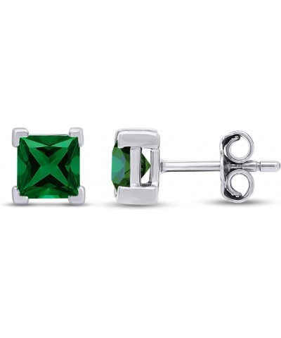 4mm Princess Cut Stud Earrings in 14k White Gold Over Sterling Silver Simulated Emerald $15.20 Earrings