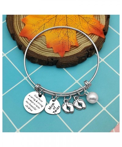 Mom Bracelets Twins Jewelry Gift God Chose A Caring & Strong Woman to Raise Two Twin Mom Jewelry Footprint Charm Expandable B...