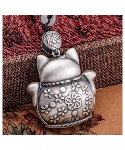 Retro Stereo 925 Sterling Silver Charm Lucky Cat Necklace Pendant Lucky Fortune Cute Jewelry,Silver,Large Large Silver $18.90...