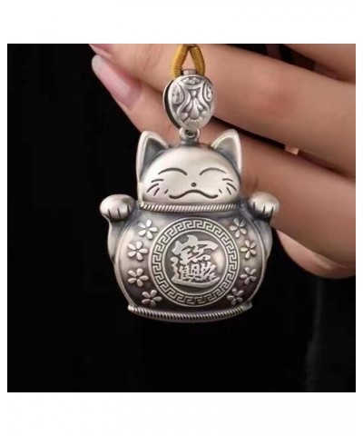 Retro Stereo 925 Sterling Silver Charm Lucky Cat Necklace Pendant Lucky Fortune Cute Jewelry,Silver,Large Large Silver $18.90...