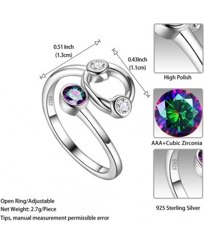 Adjustable Zodiac Sign Ring 925 Sterling Silver Fine Jewelry Gifts Rainbow Mystic Topaz Zirconia 12 Constellation Ring Astrol...