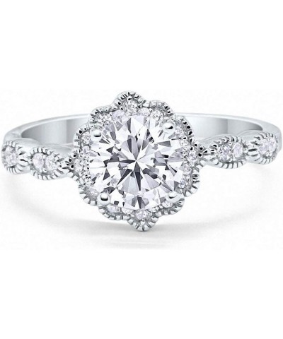 Halo Floral Art Deco Wedding Engagement Ring Round Cubic Zirconia 925 Sterling Silver Simulated CZ $19.24 Rings