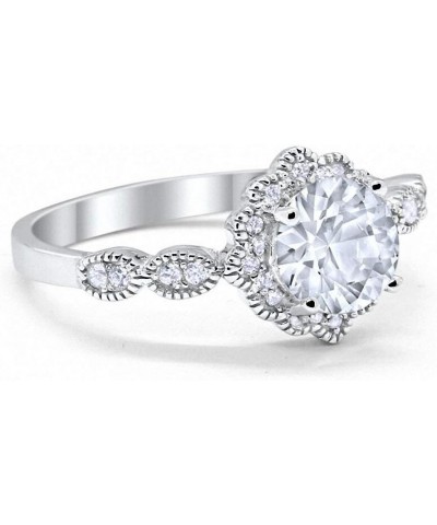 Halo Floral Art Deco Wedding Engagement Ring Round Cubic Zirconia 925 Sterling Silver Simulated CZ $19.24 Rings