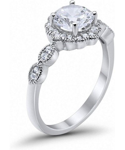 Halo Floral Art Deco Wedding Engagement Ring Round Cubic Zirconia 925 Sterling Silver Simulated CZ $19.24 Rings