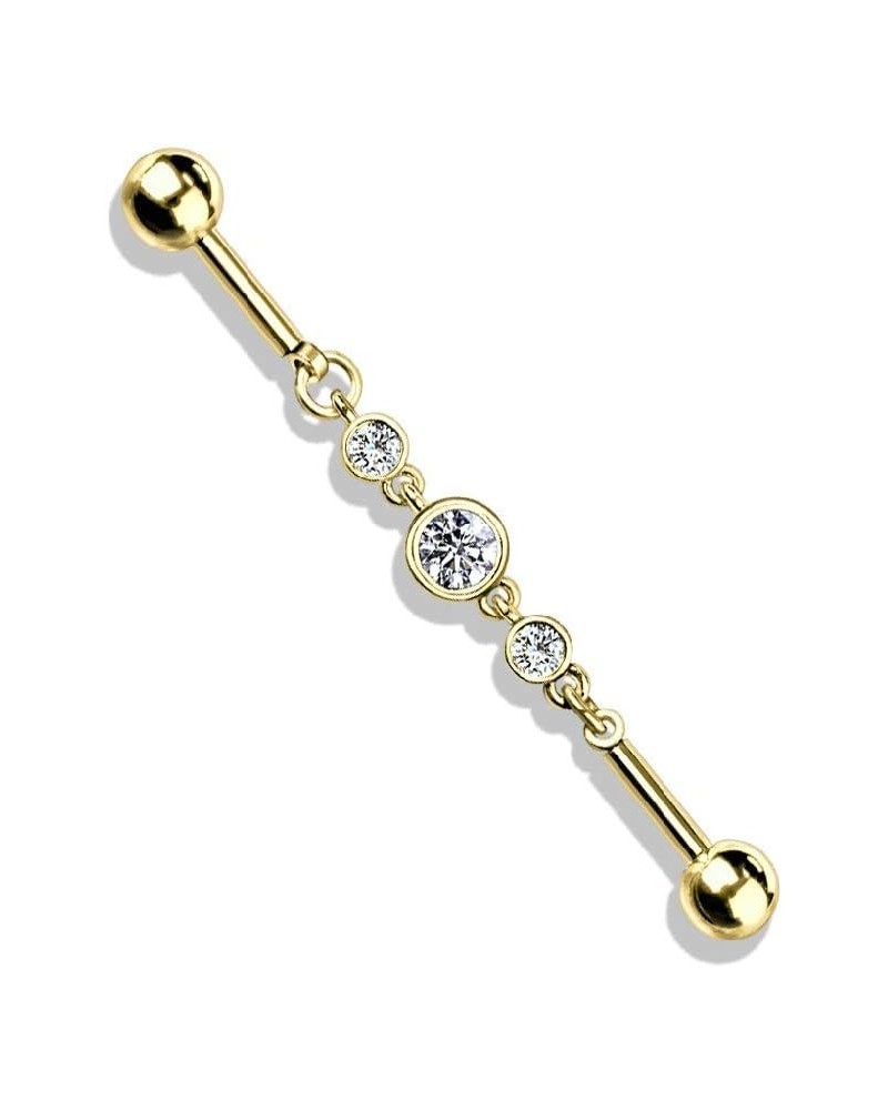 14GA Triple CZ Rounds on a Chain 316L Surgical Stainless Steel Industrial Barbell for Cartilage Gold tone/Clear $8.68 Body Je...