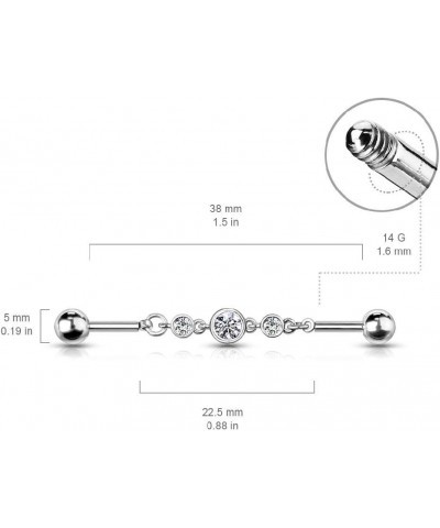 14GA Triple CZ Rounds on a Chain 316L Surgical Stainless Steel Industrial Barbell for Cartilage Gold tone/Clear $8.68 Body Je...