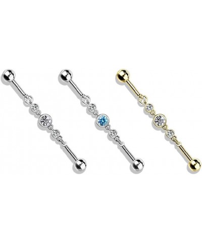 14GA Triple CZ Rounds on a Chain 316L Surgical Stainless Steel Industrial Barbell for Cartilage Gold tone/Clear $8.68 Body Je...