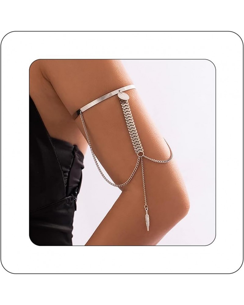 Punk Chain Tassel Upper Arm Cuff Cute Butterfly Disc Shell Star Coin Leaf Charm Pendant Arm Bracelet Bangle Open Greek Armlet...