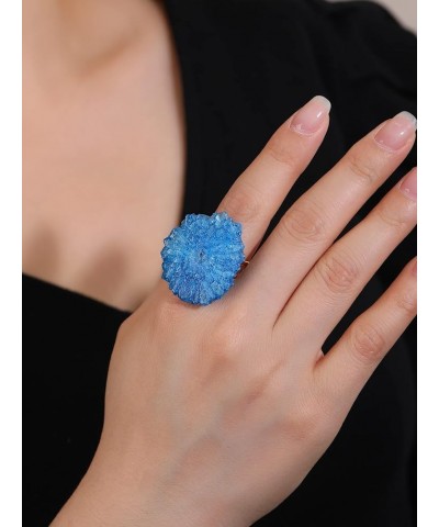 Natural Gemstone Quartz Geode Druzy Agate Ring Healing Irregular Crystal Adjustable Handmade Wide Ring Jewelry Gift-1PC No in...