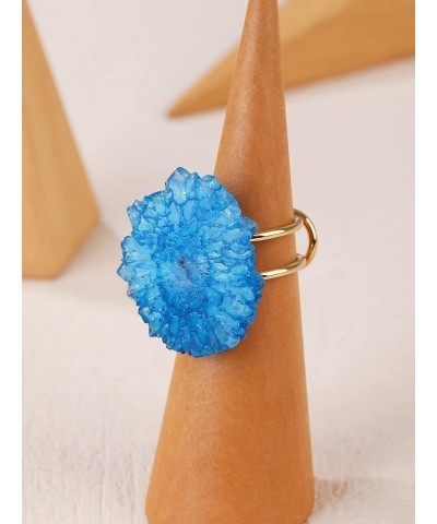 Natural Gemstone Quartz Geode Druzy Agate Ring Healing Irregular Crystal Adjustable Handmade Wide Ring Jewelry Gift-1PC No in...