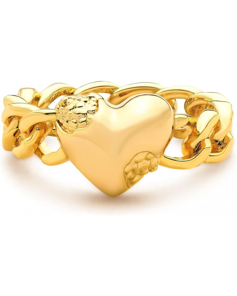 Gold Heart Ring for Women Link Chain 14K Gold Plated Minimalist Stack Thick Band Finger Jewelry Size 5-8 $9.87 Rings