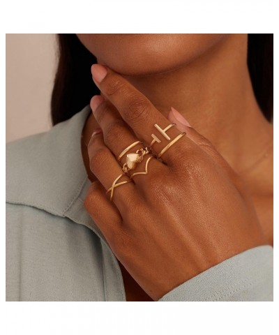 Gold Heart Ring for Women Link Chain 14K Gold Plated Minimalist Stack Thick Band Finger Jewelry Size 5-8 $9.87 Rings