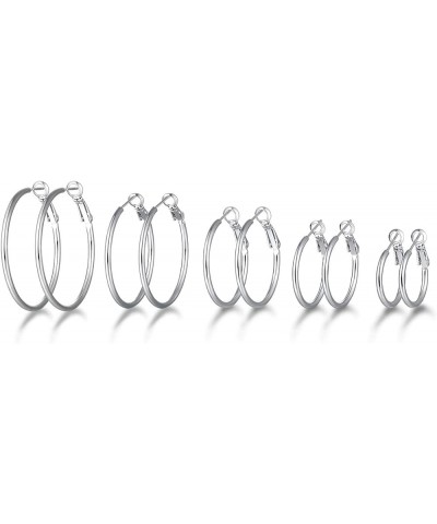 Stainless Steel Large Hoop Earrings,316L Lightwight Hoop Earrings Set for Women 3/4/5 Pairs 20-50mm 5 Pairs $10.25 Earrings