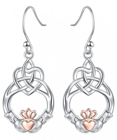 925 Sterling Silver Dangle Earrings for Women Celtic Knot Drop Claddagh/Clover/Lotus/Filigree Earrings Rose Gold Claddagh Hoo...