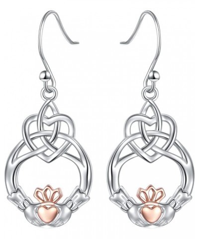 925 Sterling Silver Dangle Earrings for Women Celtic Knot Drop Claddagh/Clover/Lotus/Filigree Earrings Rose Gold Claddagh Hoo...