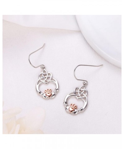 925 Sterling Silver Dangle Earrings for Women Celtic Knot Drop Claddagh/Clover/Lotus/Filigree Earrings Rose Gold Claddagh Hoo...