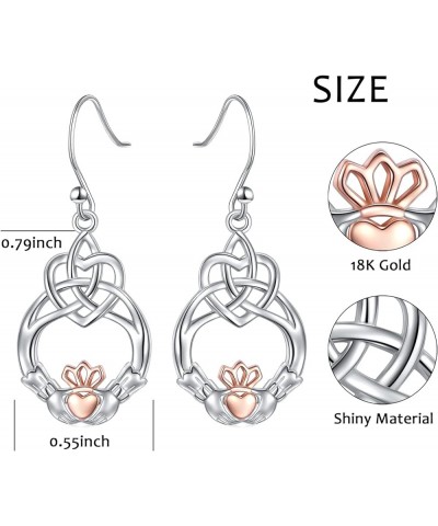 925 Sterling Silver Dangle Earrings for Women Celtic Knot Drop Claddagh/Clover/Lotus/Filigree Earrings Rose Gold Claddagh Hoo...