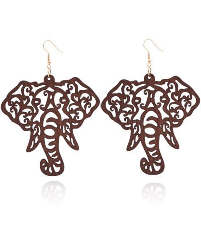 Wood Statement Animal Earrings for Women AcrylicOwl Tiger Vintage Dangle Tattoo Earrings Jewelry Gifts G-Wooden Elephant - Br...