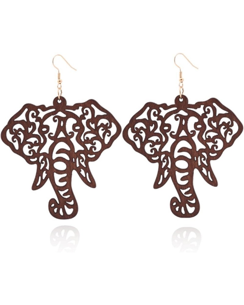 Wood Statement Animal Earrings for Women AcrylicOwl Tiger Vintage Dangle Tattoo Earrings Jewelry Gifts G-Wooden Elephant - Br...