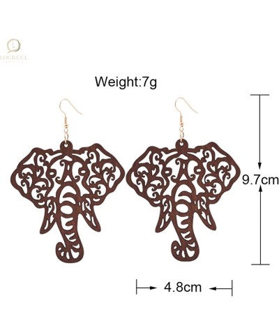 Wood Statement Animal Earrings for Women AcrylicOwl Tiger Vintage Dangle Tattoo Earrings Jewelry Gifts G-Wooden Elephant - Br...