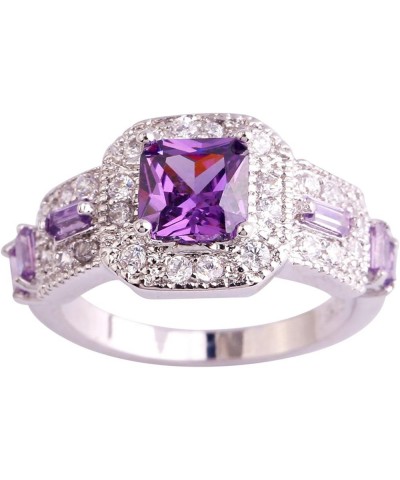 925 Sterling Silver Plated Created Amethyst Halo Brilliant Women Girl Statement Ring Purple-1 US13 $3.63 Rings