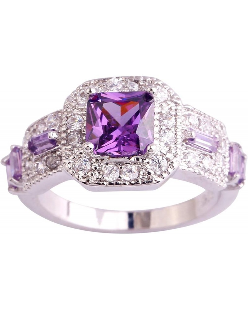 925 Sterling Silver Plated Created Amethyst Halo Brilliant Women Girl Statement Ring Purple-1 US13 $3.63 Rings