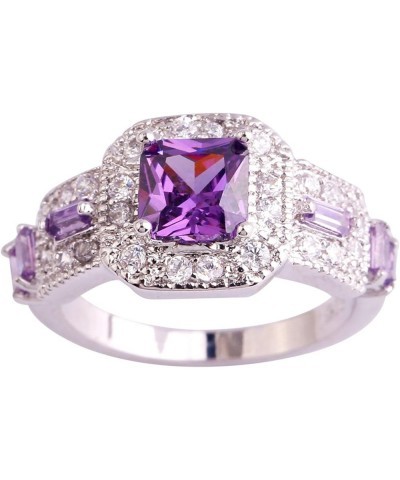 925 Sterling Silver Plated Created Amethyst Halo Brilliant Women Girl Statement Ring Purple-1 US13 $3.63 Rings