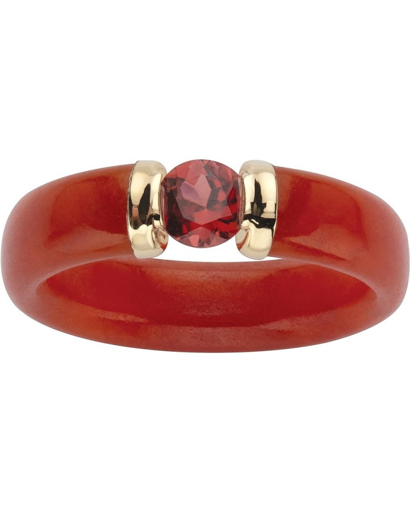 PalmBeach Jewelry 10K Yellow Gold Genuine Green Red or Black Jade With Genuine White Topaz or Garnet Ring Red Jade $35.65 Rings