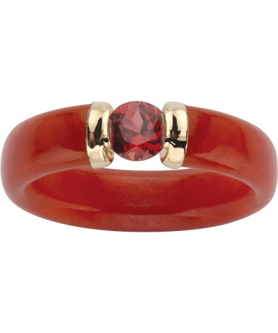 PalmBeach Jewelry 10K Yellow Gold Genuine Green Red or Black Jade With Genuine White Topaz or Garnet Ring Red Jade $35.65 Rings