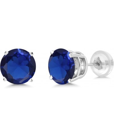 14K White Gold Blue Created Sapphire Stud Earrings For Women (1.50 Cttw, Round 6MM) $90.00 Earrings