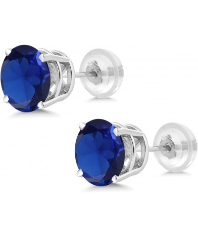 14K White Gold Blue Created Sapphire Stud Earrings For Women (1.50 Cttw, Round 6MM) $90.00 Earrings