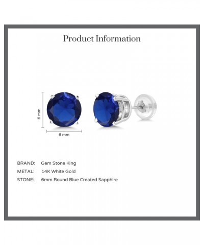 14K White Gold Blue Created Sapphire Stud Earrings For Women (1.50 Cttw, Round 6MM) $90.00 Earrings