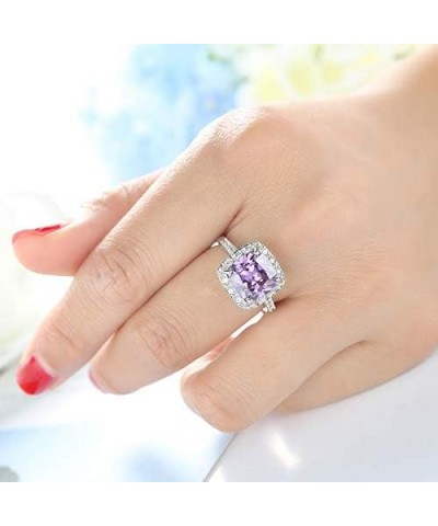 White Gold Amethyst Cocktail Rings Purple CZ Engagement Ring Princess Cut Square Cubic Zirconia 925 Sterling Silver Shiny Ful...