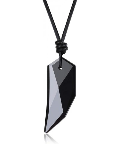 Mens Womens Wolf Tooth Obsidian Stone Pendant Necklace Obsidian (Leather Cord) $13.95 Necklaces