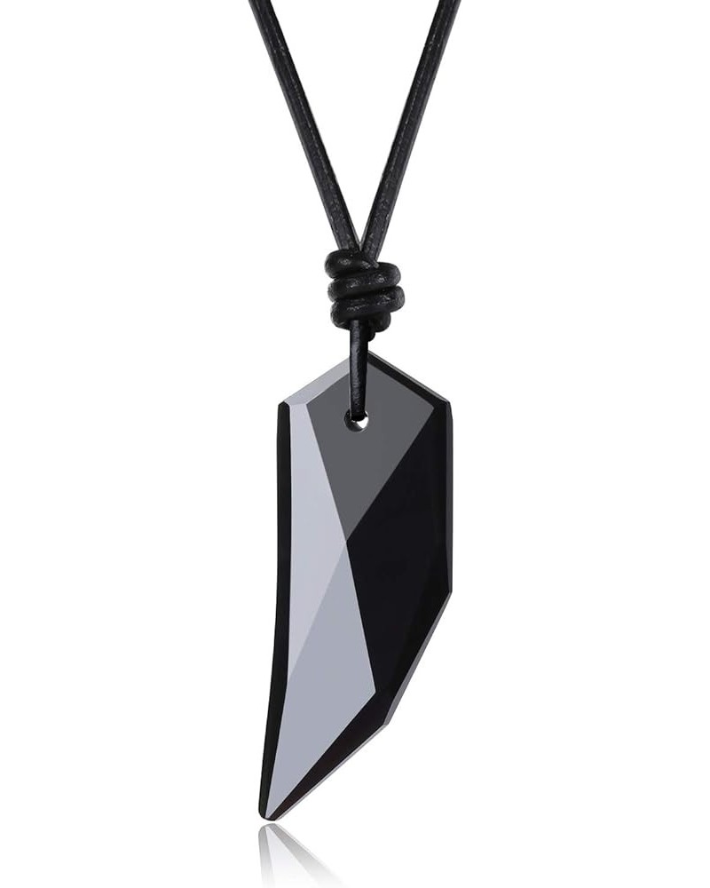 Mens Womens Wolf Tooth Obsidian Stone Pendant Necklace Obsidian (Leather Cord) $13.95 Necklaces