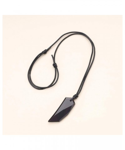 Mens Womens Wolf Tooth Obsidian Stone Pendant Necklace Obsidian (Leather Cord) $13.95 Necklaces