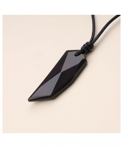 Mens Womens Wolf Tooth Obsidian Stone Pendant Necklace Obsidian (Leather Cord) $13.95 Necklaces