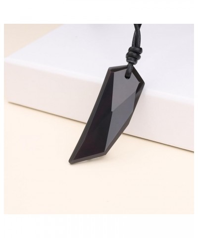 Mens Womens Wolf Tooth Obsidian Stone Pendant Necklace Obsidian (Leather Cord) $13.95 Necklaces