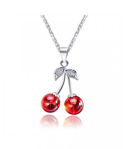 Cherry Red Agate Stone Sterling Silver Pendant Necklace Water Waves chain $16.79 Necklaces