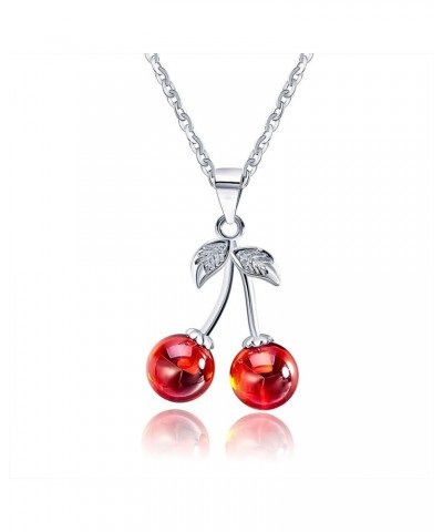 Cherry Red Agate Stone Sterling Silver Pendant Necklace Water Waves chain $16.79 Necklaces