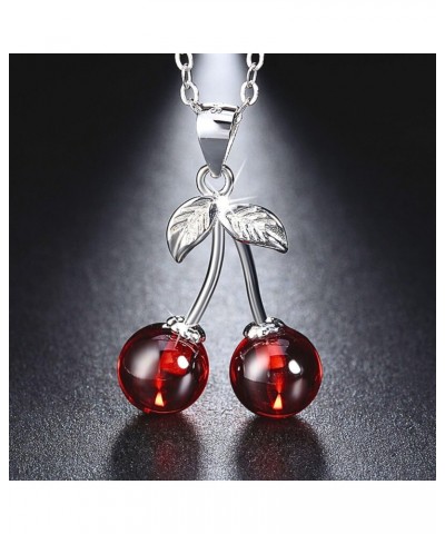 Cherry Red Agate Stone Sterling Silver Pendant Necklace Water Waves chain $16.79 Necklaces