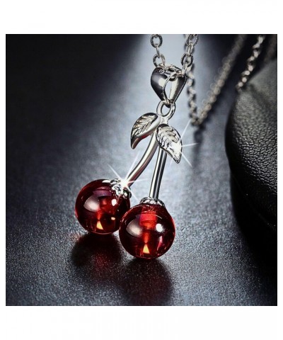 Cherry Red Agate Stone Sterling Silver Pendant Necklace Water Waves chain $16.79 Necklaces