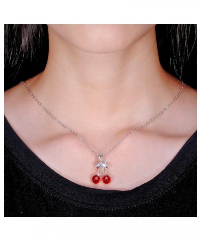 Cherry Red Agate Stone Sterling Silver Pendant Necklace Water Waves chain $16.79 Necklaces