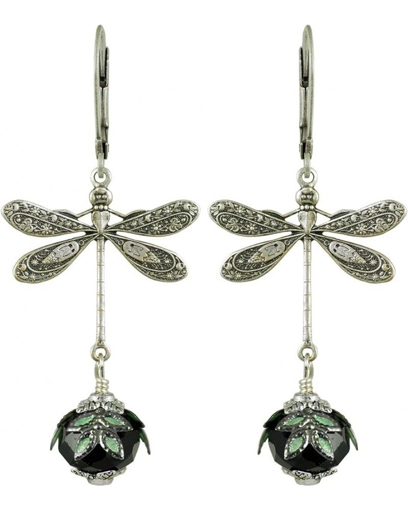 Hand Painted Victorian Earrings - Dragonfly Daze Black and Silver $16.64 Earrings