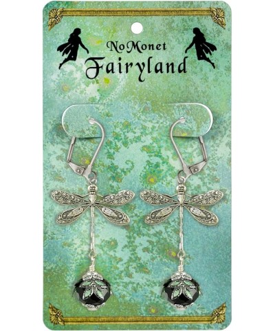 Hand Painted Victorian Earrings - Dragonfly Daze Black and Silver $16.64 Earrings